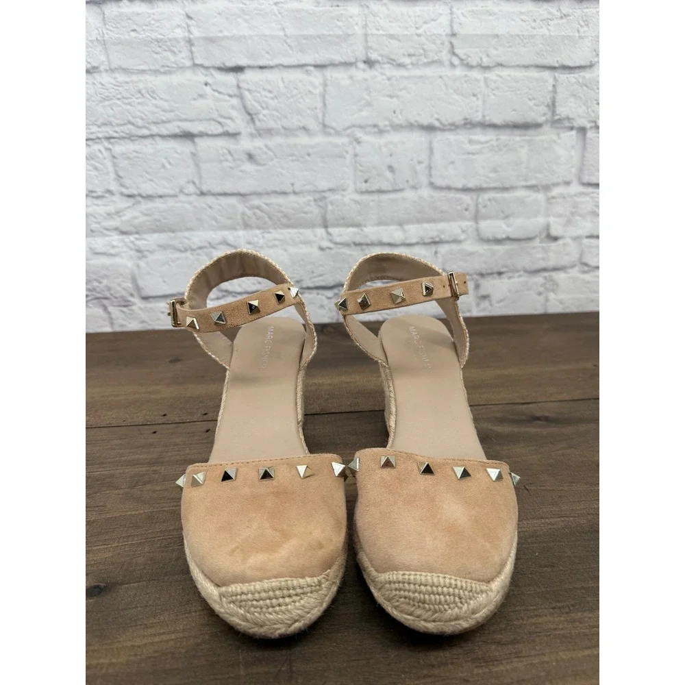 Marc Fisher Studded Espadrille Wedge Sandals Womens Size 8 Beige Suede Boho
